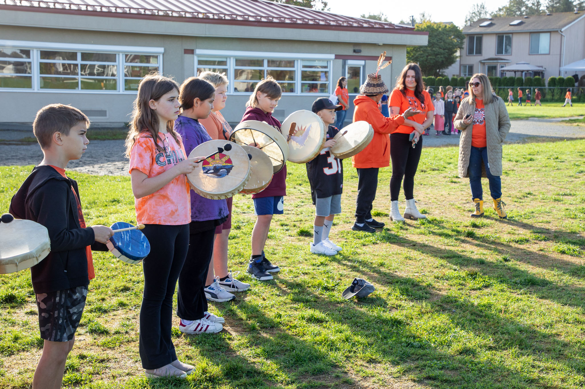 Alouette Elementary students take part in a drumming circle for the National Day for Truth and Reconciliation.