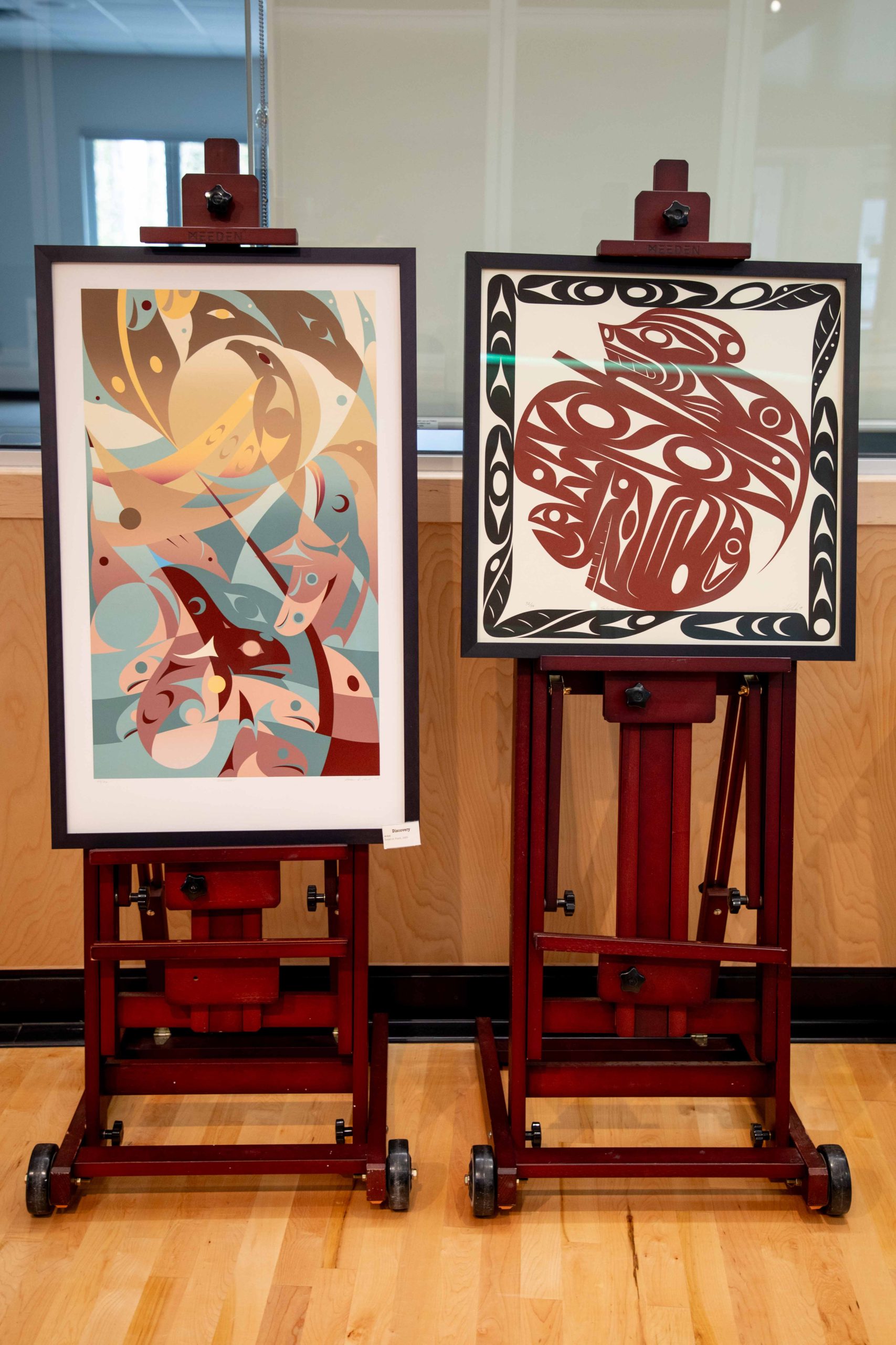 Two art pieces from the Salish Weave Collection.